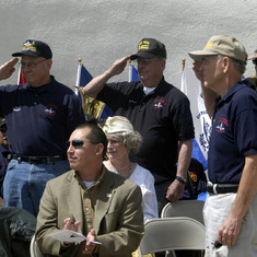 Just found this one. Memorial Day 2009 - 4 Board Members from the David Westphall Veterans Foundation saluting. Chuck Hasford, Hoot Gibson, Walter Westphall, and Lanny Tonning (in back). Photo by Jim Goss.