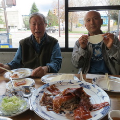 Dad and Yuki enjoying Peking duck at Great China Restaurant, Berkeley, CA. Feb. 2015