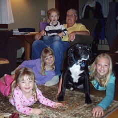 Grandkids and Toby dog