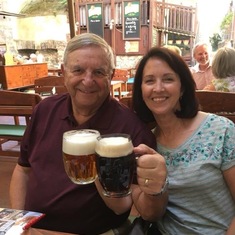 Bill and Gay enjoying a beer in Prague