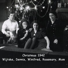 Xmas 1942 - Grandmother Davidson, Winifred, Rosemary, Granny Rees with Dennis at the front...