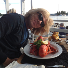 Double lobster birthday dinner, Boothbay Harbor, Maine, June 2014