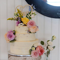 The cake I made for Ada's wedding, earl grey and lemon raspberry tiers :)