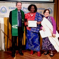 Receiving an Ambassador for Peace Award from the Universal Peace Federation 