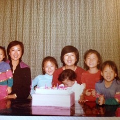 Celebrating Lisa's birthday with family friends, October 1983