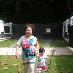 Archery at the Le Meridien Phuket Beach Club with her grand-daughter