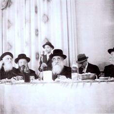 Speaking at his Bar Mitzvah 1958. Reb Mordechai Shlomo of Boyan in Foreground.