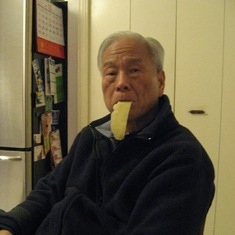 Dad "hamming" it up with his favourite cheese- Dutch Gouda from Mom and Dad Pasma.