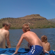 Zach on the boat with Ashley and Dylan
