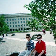 At the Pentagon 9/11 memorial with Zander on our 8th grade DC trip