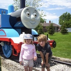 In front of Thomas  - what fun she had