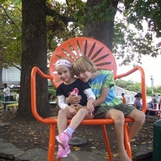 Zoe and Ethan on the big chair