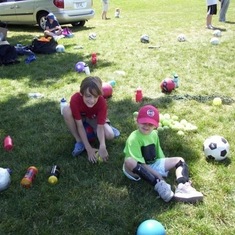 Zoe tried soccer,but even with Ethan’s volunteering to help her, said it was too hot!
