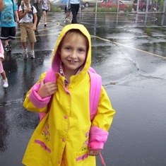 Happy Zoe on a rainy day before school